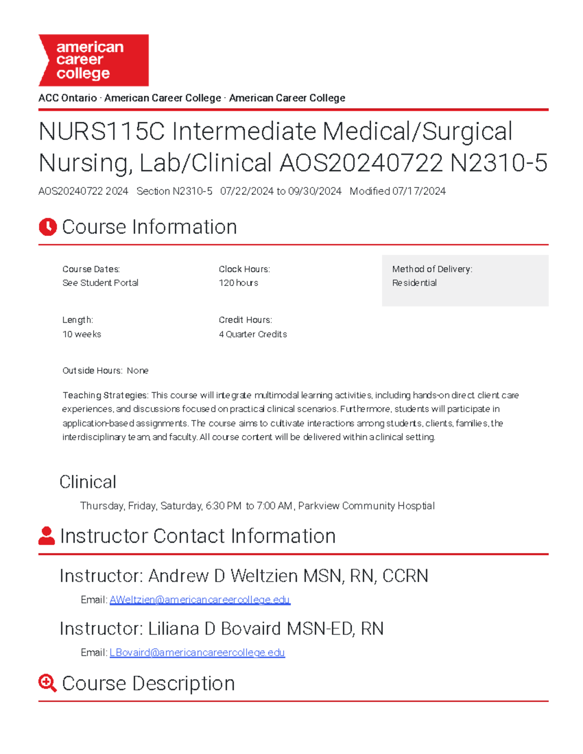 NURS115C Intermediate Medical Surgical Nursing Lab Clinical AOS20240722 ...
