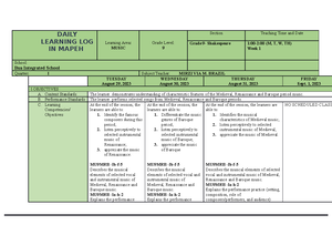Week 2 - DLL - DAILY LEARNING LOG IN MAPEH Learning Area: ARTS Grade ...