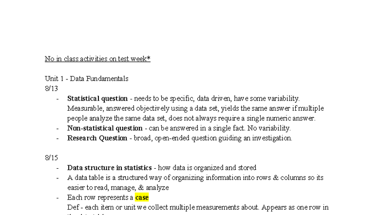 BUSN 3000 - Unit 1 Data Fundamentals Study Notes - Studocu
