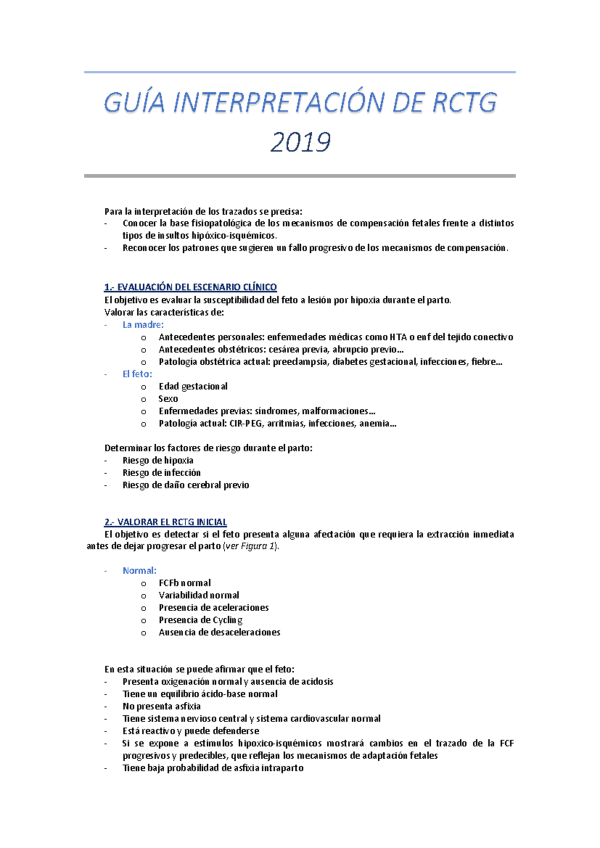 Guía de Interpretación del RCTG 2019 para Monitoreo Fetal - Studocu