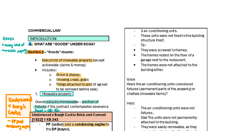 D Final Exam Notes on Commercial Law: Sale of Goods Act (SOGA) - Studocu