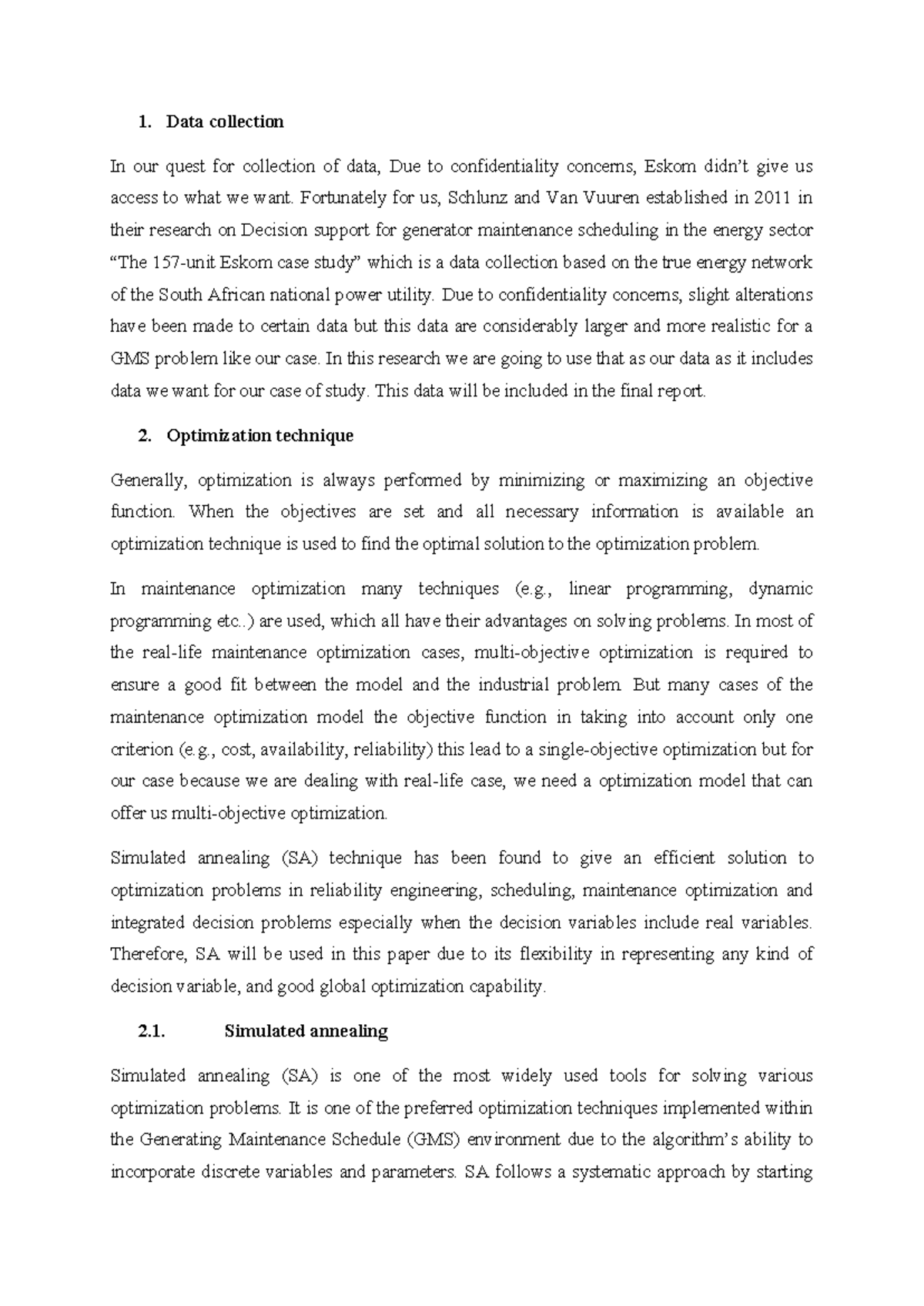 Optimization Techniques in Maintenance Scheduling - GMS Case Study ...