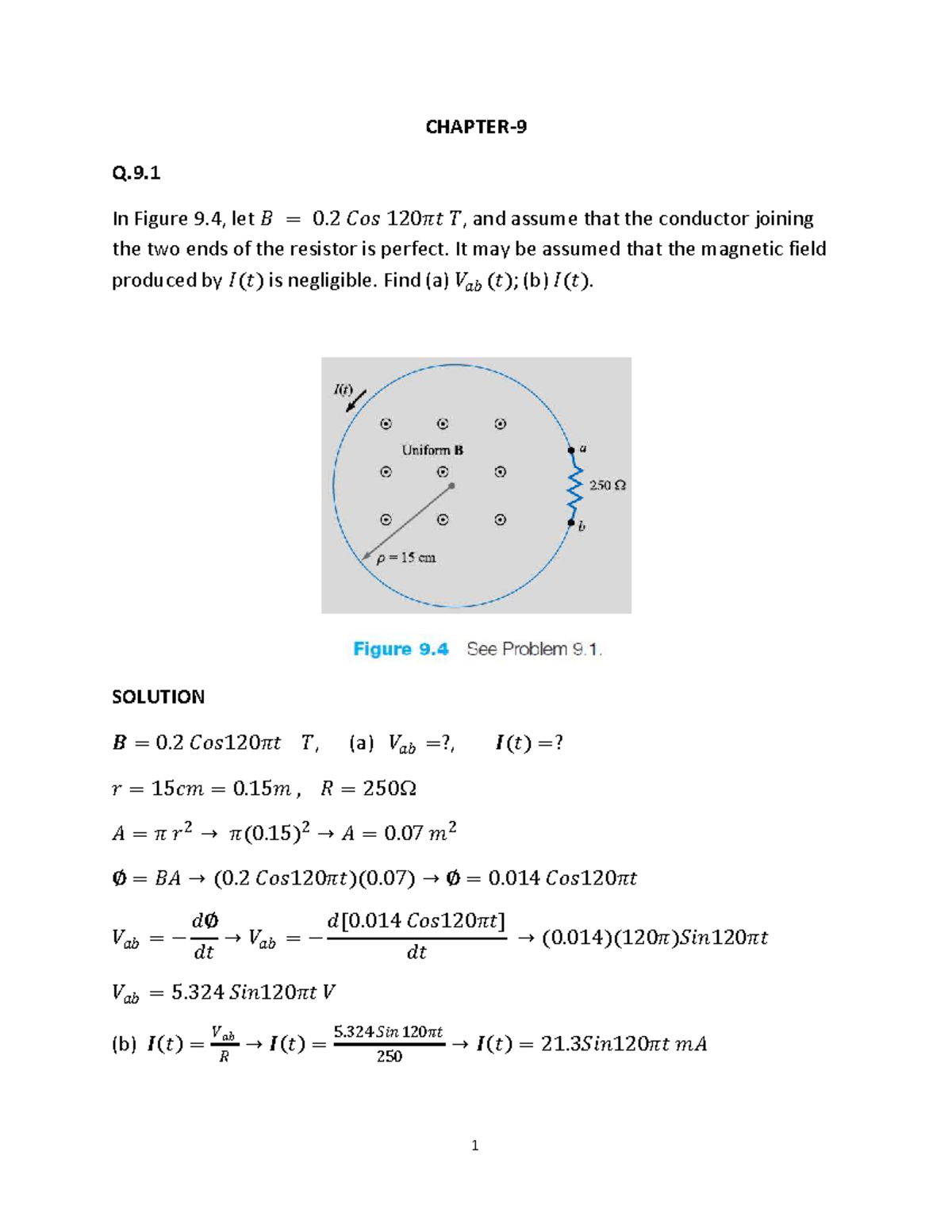 Chapter 9 Solutions for Electromagnetic Theory (Q.9.1 - Q.9.26) - Studocu