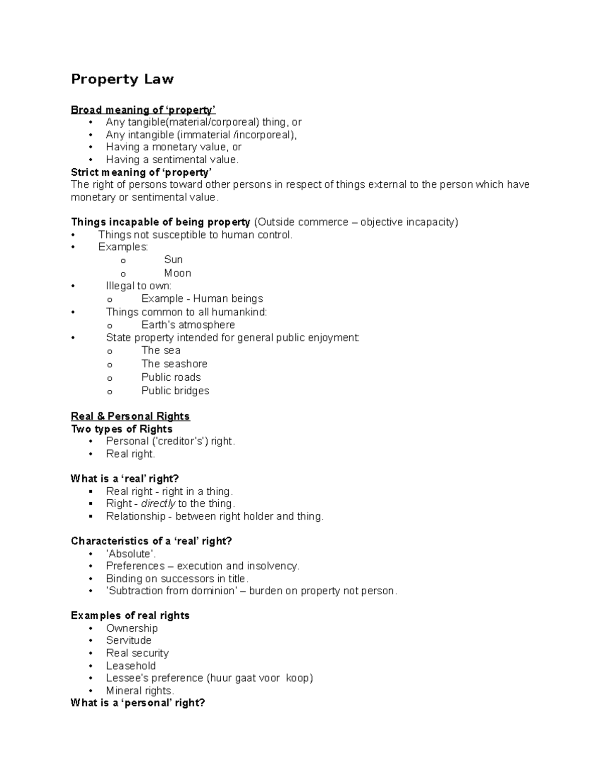Property Law Notes - Comprehensive Overview and Key Concepts - Studocu