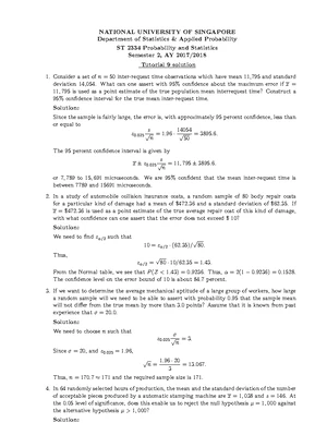 ST2334 20S1 Solution to Tutorial 2 - ST2234 (2020/21 S1) Solutions to ...