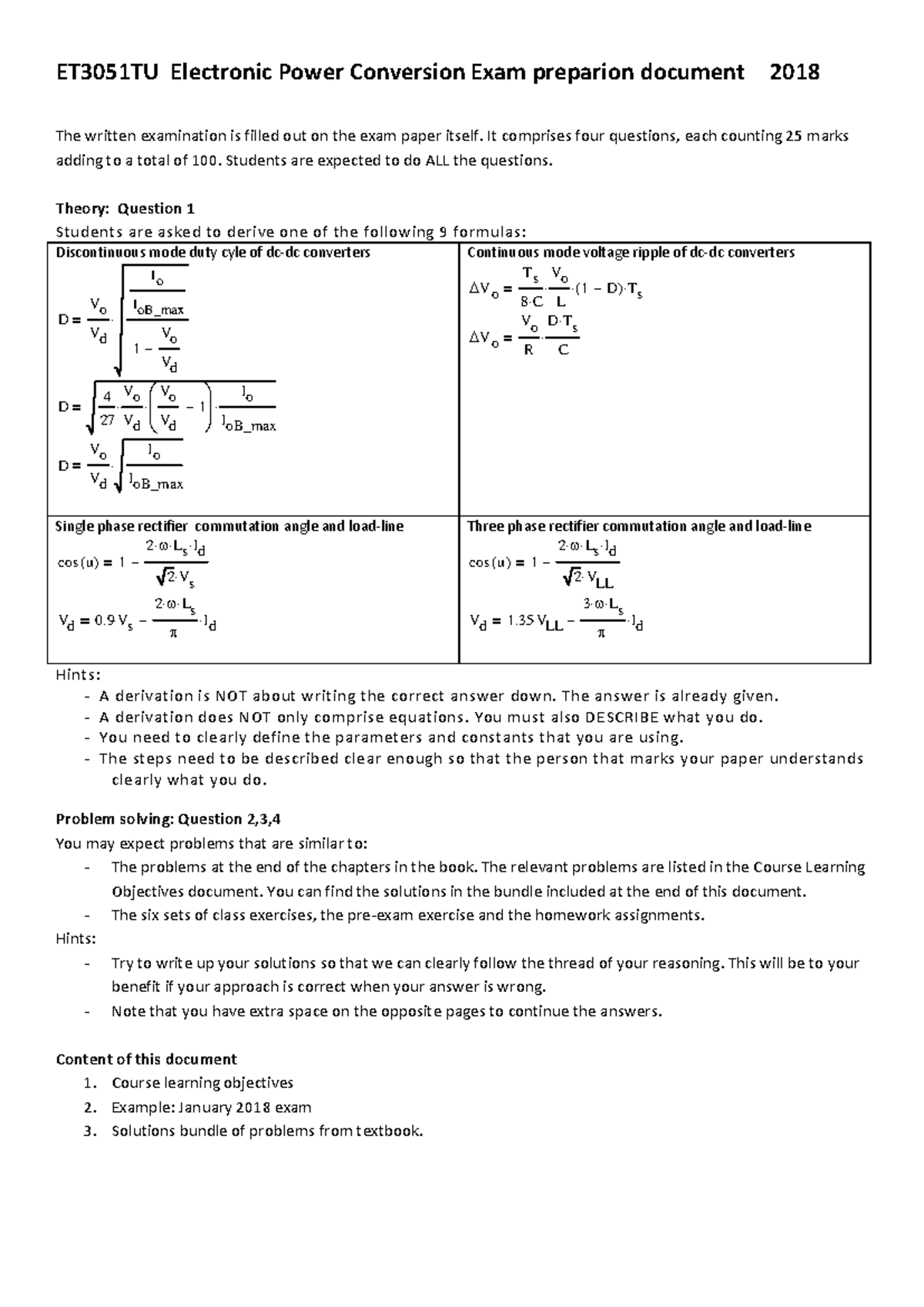 ET3051TU Electronic Power Conversion Exam Prep Guide 2018 - Studeersnel
