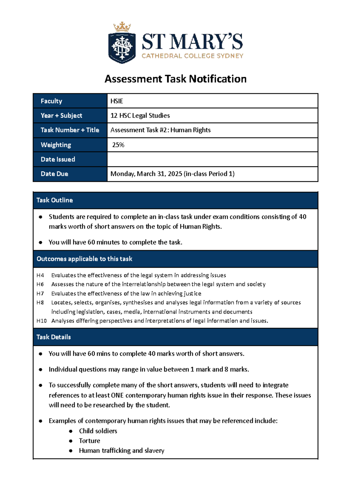 2025 12 HSC Legal Studies Assessment Task: Human Rights Short Answers ...