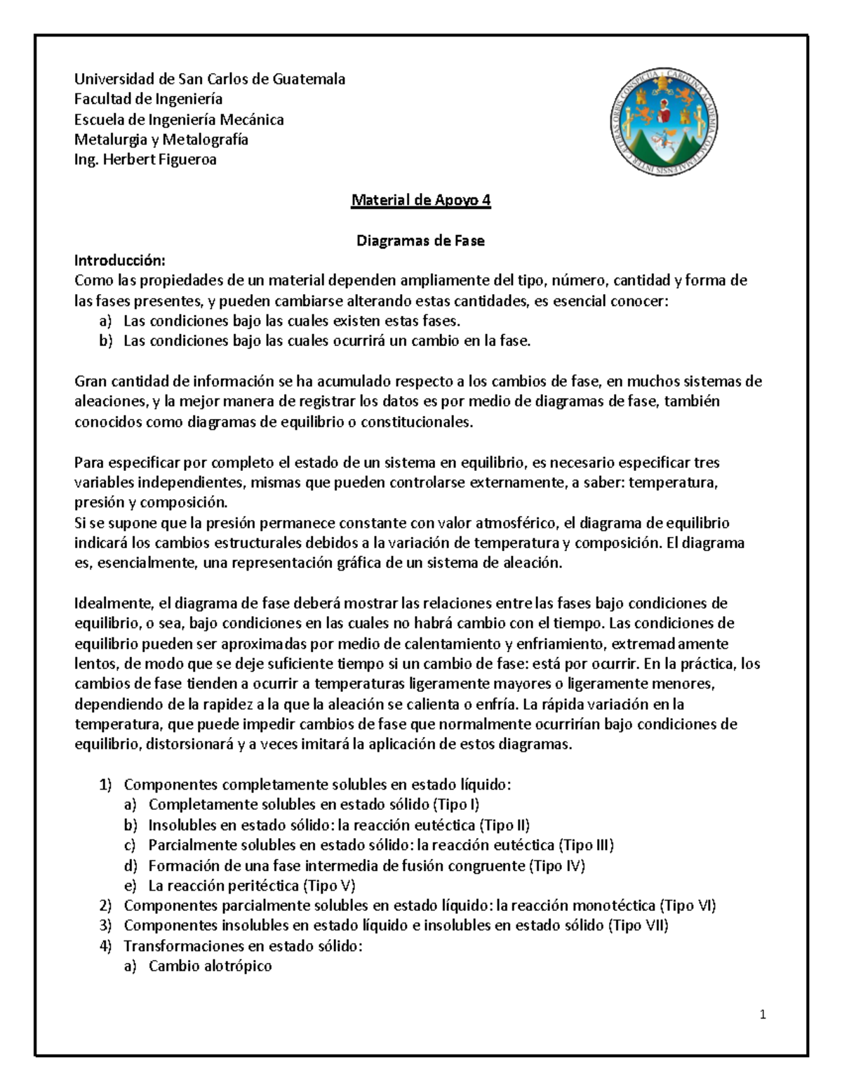 Material de Apoyo No. 4: Diagramas de Fase en Metalurgia - Studocu