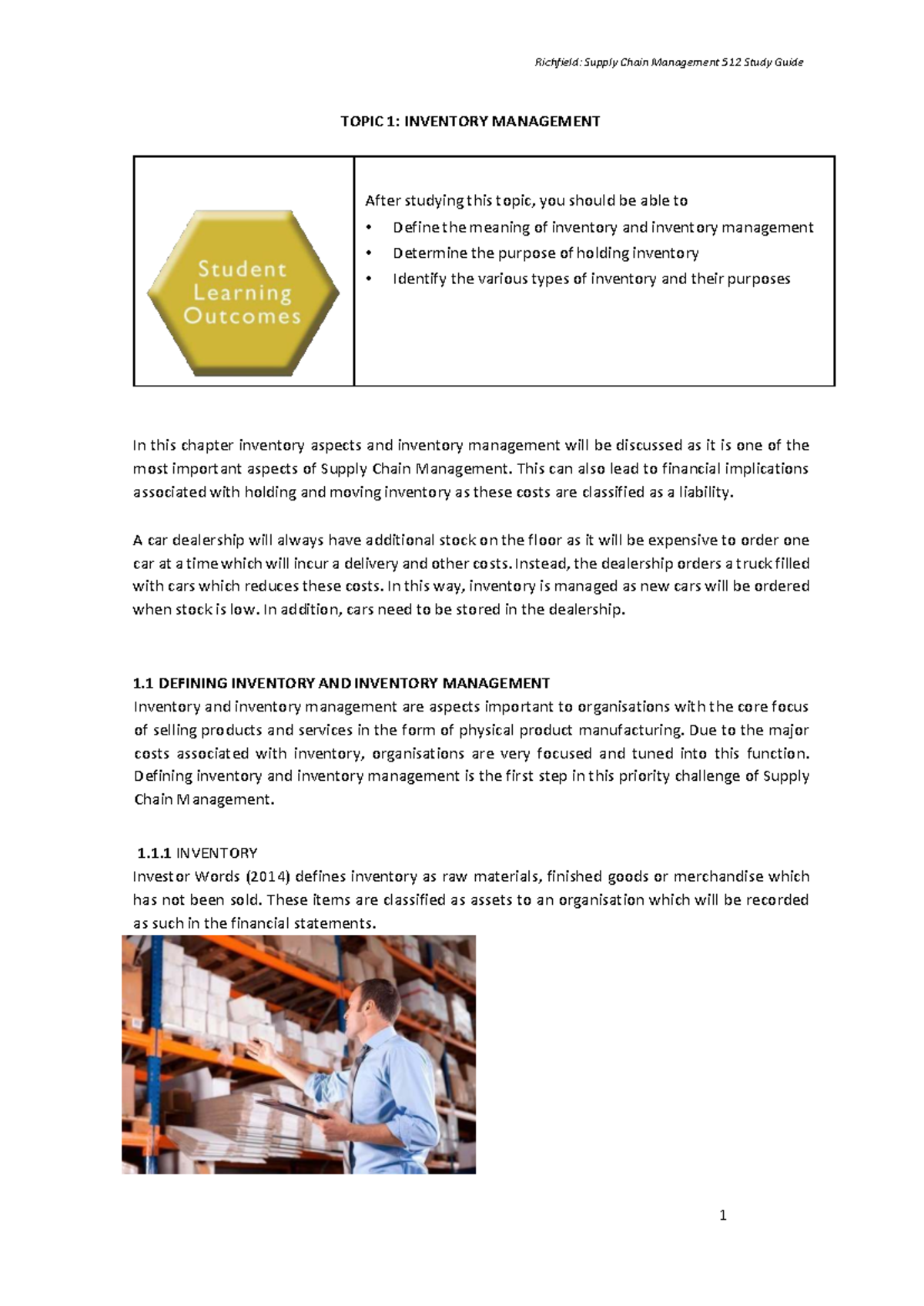 Supply Chain Management 512 Study Guide: Inventory Management - Studocu