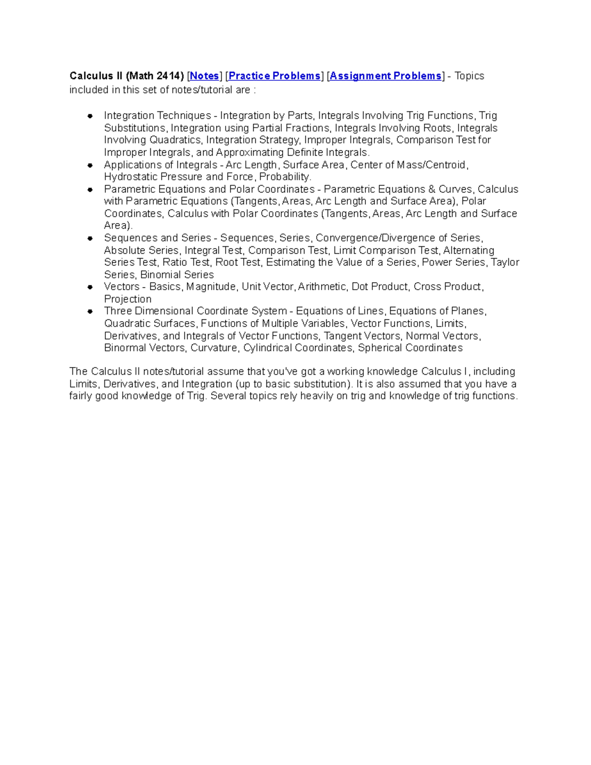 Math 2414 - Calculus II Assignment Info: Key Topics & Practice Notes ...