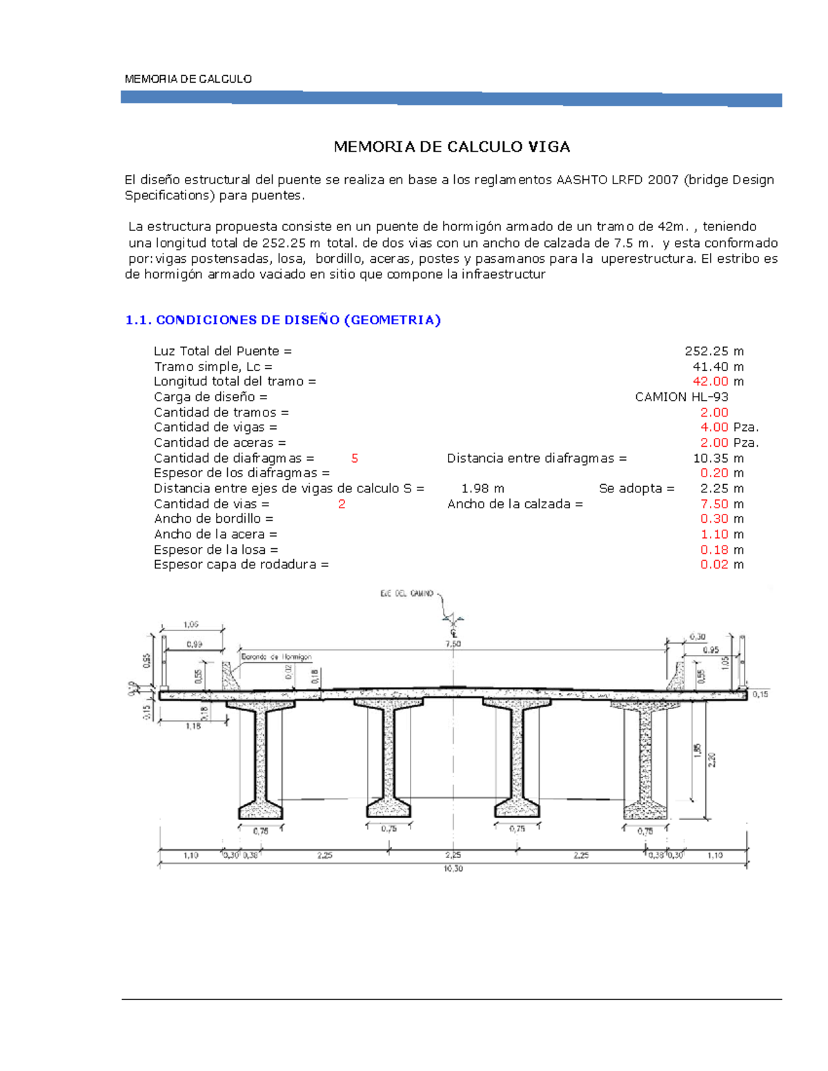 Memoria de Cálculo Puente 42m según AASHTO LRFD 2007 - Document Preview