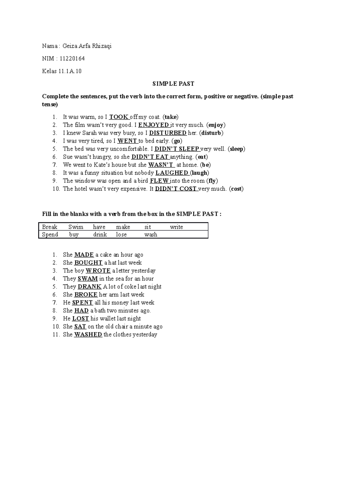 English Task 9 - Simple Past Tense Exercises - Studocu