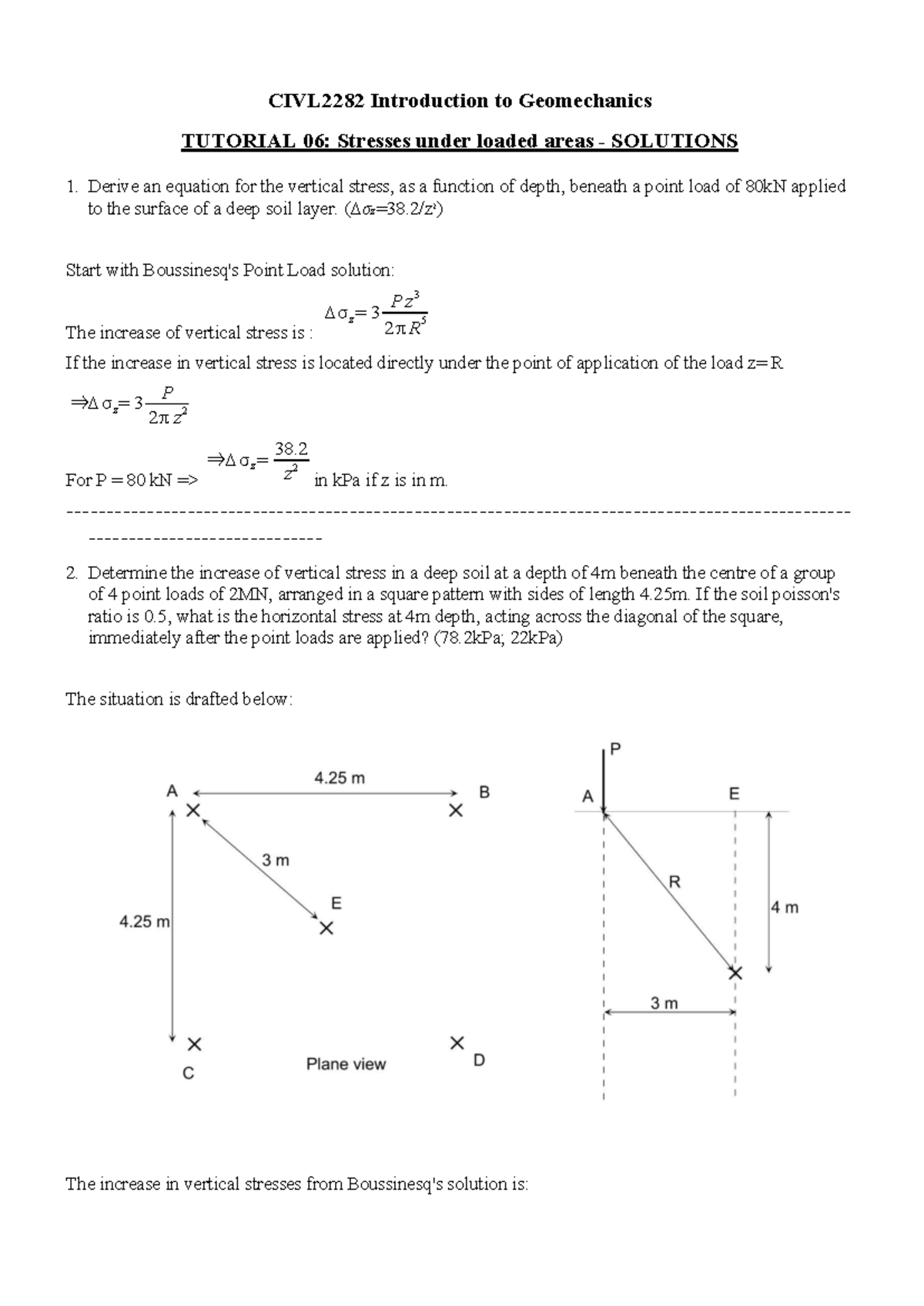 CIVL2282 Tutorial 06 Solutions: Stresses Under Loaded Areas - Studocu