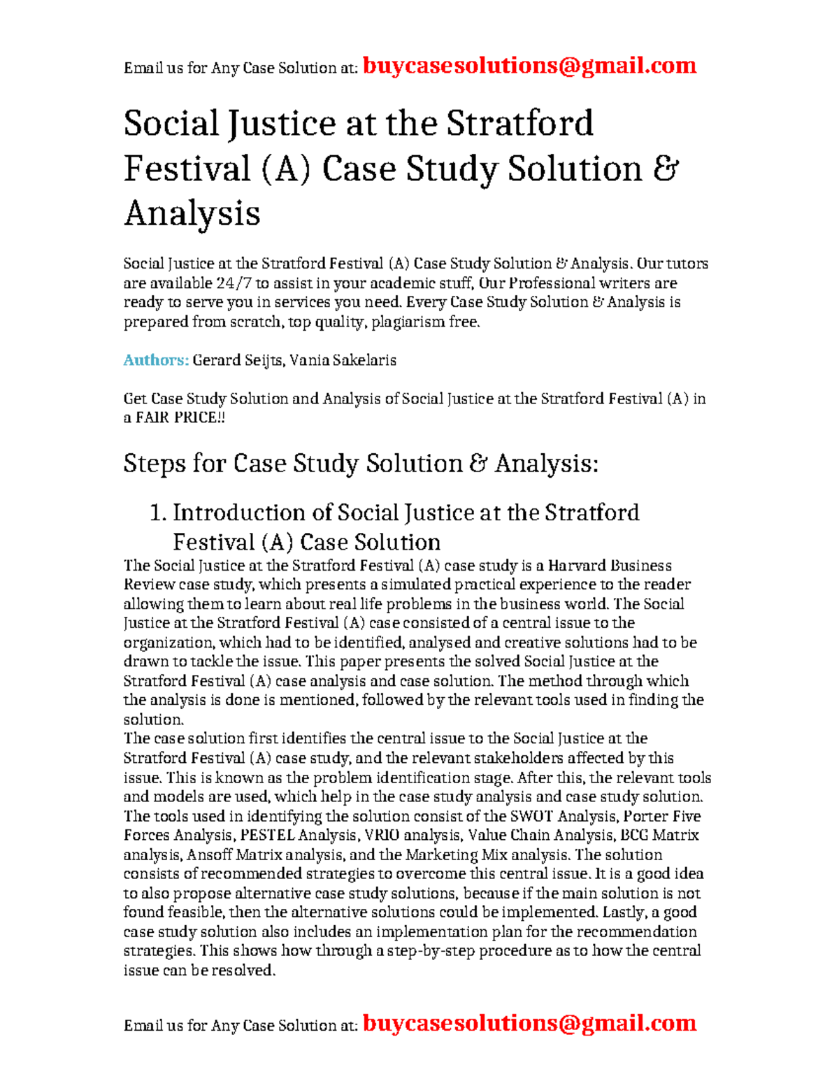 Case Solution Social Justice at the Stratford Festival (A) - Social ...