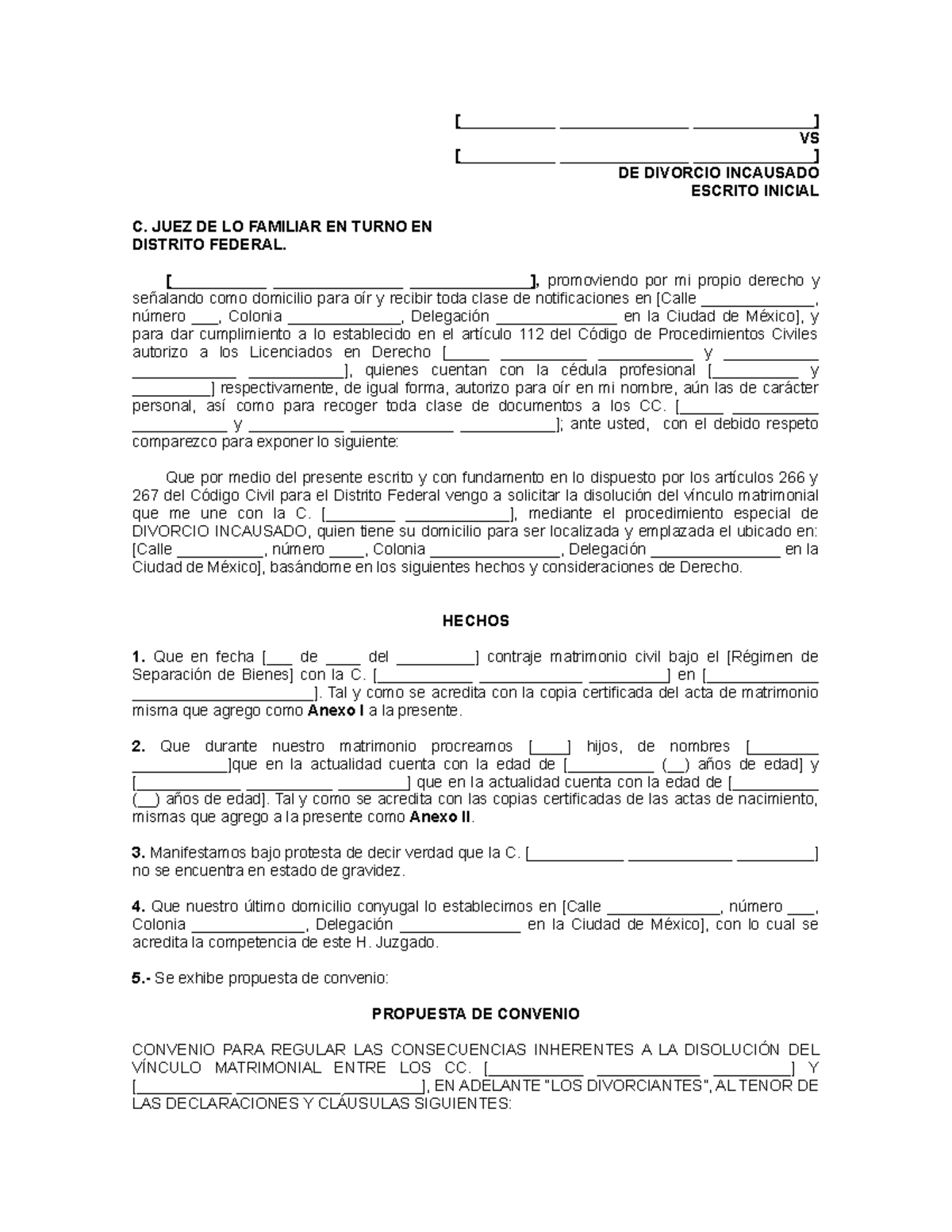 Demanda de Divorcio Incausado en CDMX - Escritura Inicial - Studocu
