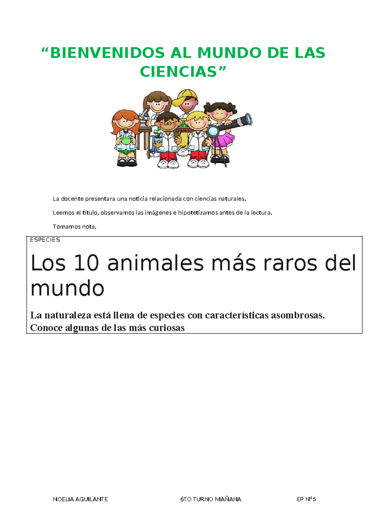Los Animales Más Raros del Mundo - Ciencias Naturales 6TO - Studocu