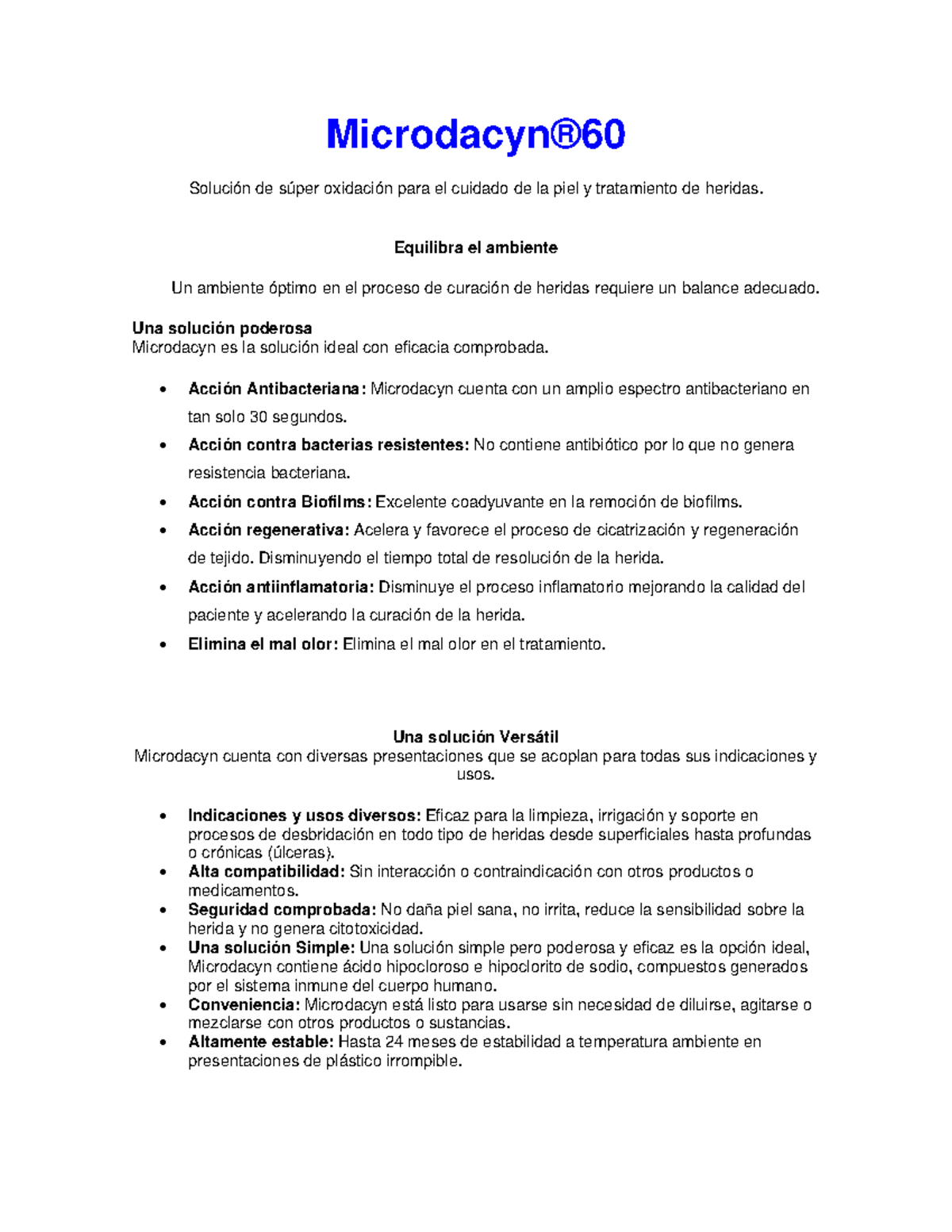 Microdacyn® - Hoja de Seguridad y Eficacia en Tratamiento de Heridas - Document Preview