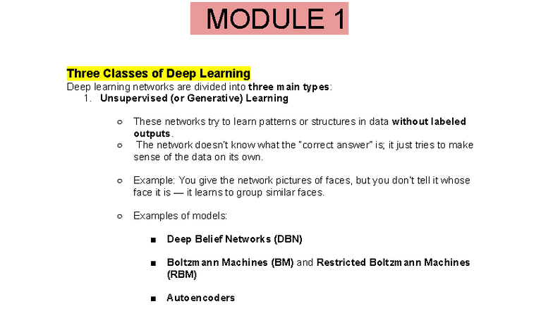 DL MOD1 - Lecture Notes on Three Classes of Deep Learning - Studocu