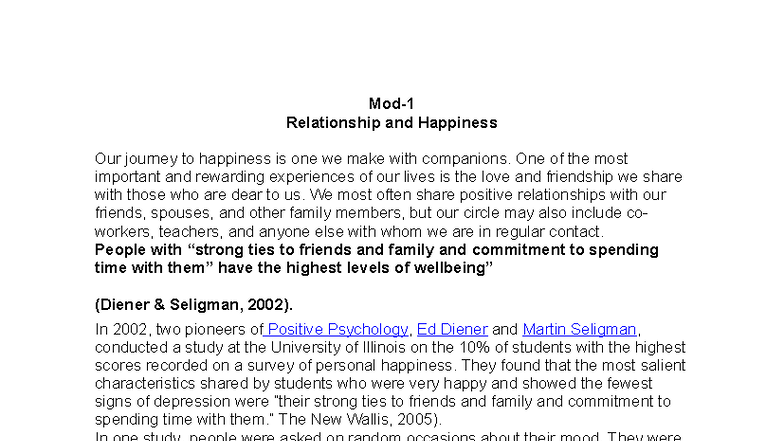 Mod-1: Exploring the Connection Between Relationships and Happiness ...