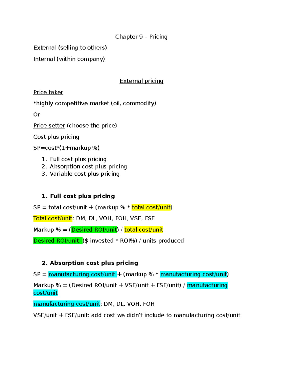 Chapter 9 - Pricing Strategies: Internal & External Approaches - Studocu