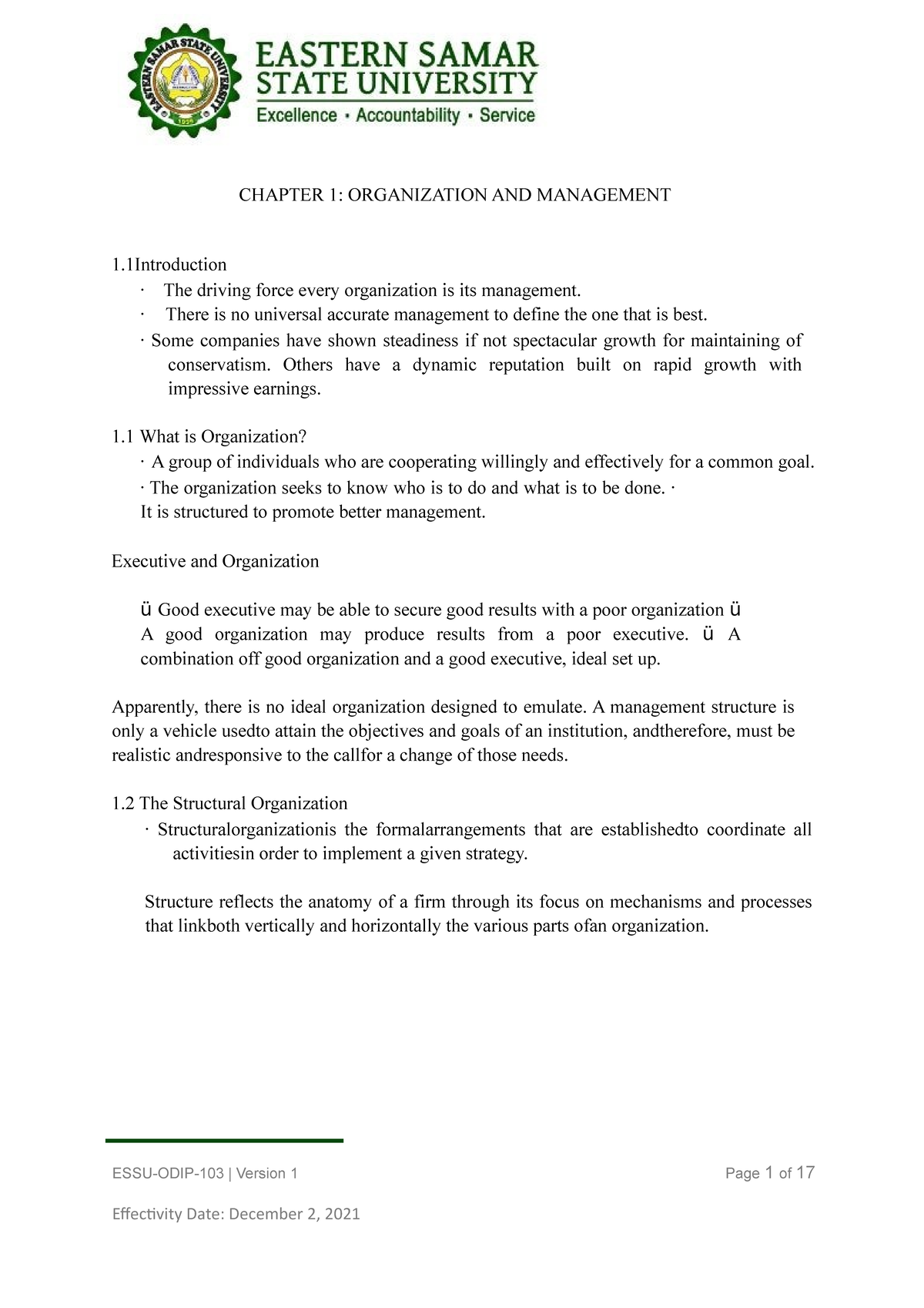 ESSU-ODIP-103 | Chapter 1: Introduction to Organization and Management ...