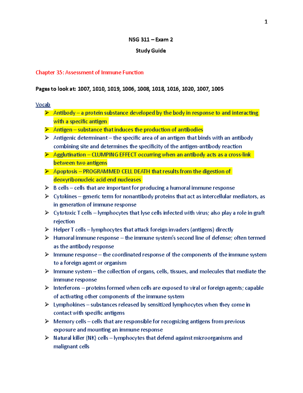 NSG 311 – Exam 2 Comprehensive Study Guide for Immune System & Cancer ...