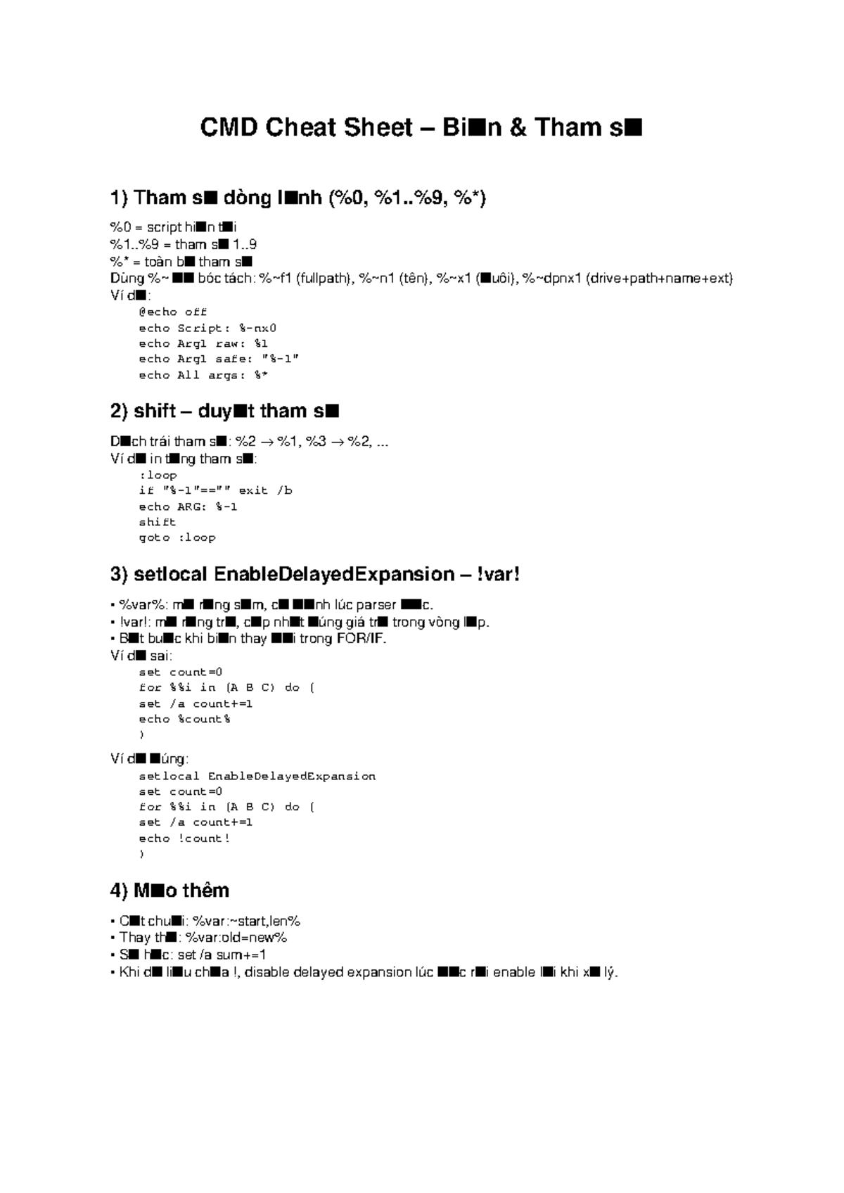 CMD Variables Cheat Sheet: Essential Script Commands and Usage - Studocu