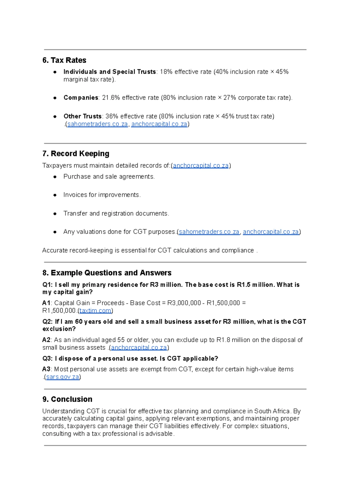 Capital Gains Tax (CGT) in South Africa: Summary & Key Insights - Studocu