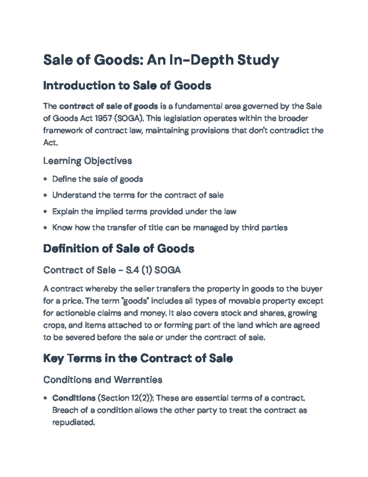 Sale of Goods Act 1957: Key Concepts & Case Law Analysis - Sale of ...