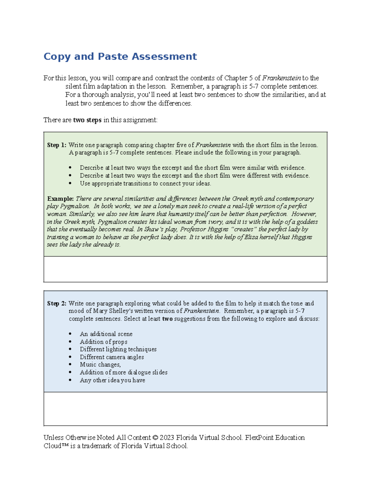05 02 Copy and Paste Assessment: Comparing Frankenstein Chapter 5 and ...
