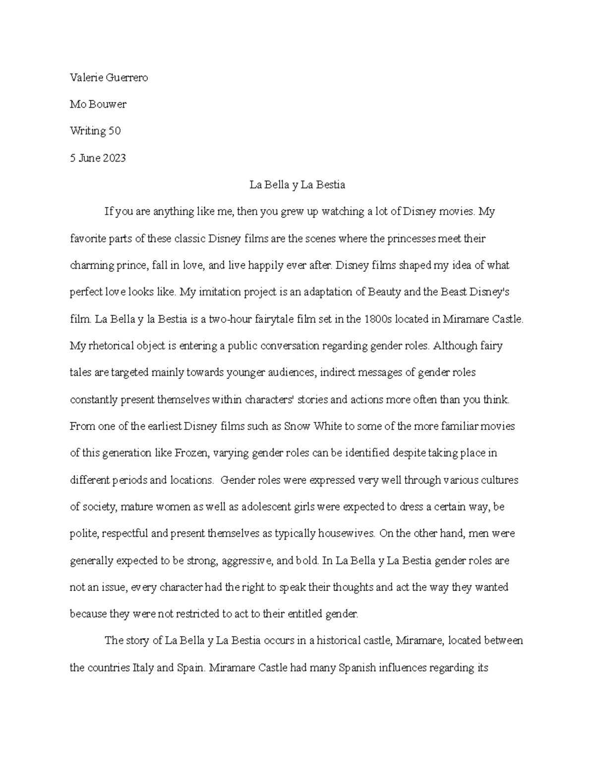 UCI Writing 50 Essay: Gender Roles in La Bella y La Bestia Adaptation ...