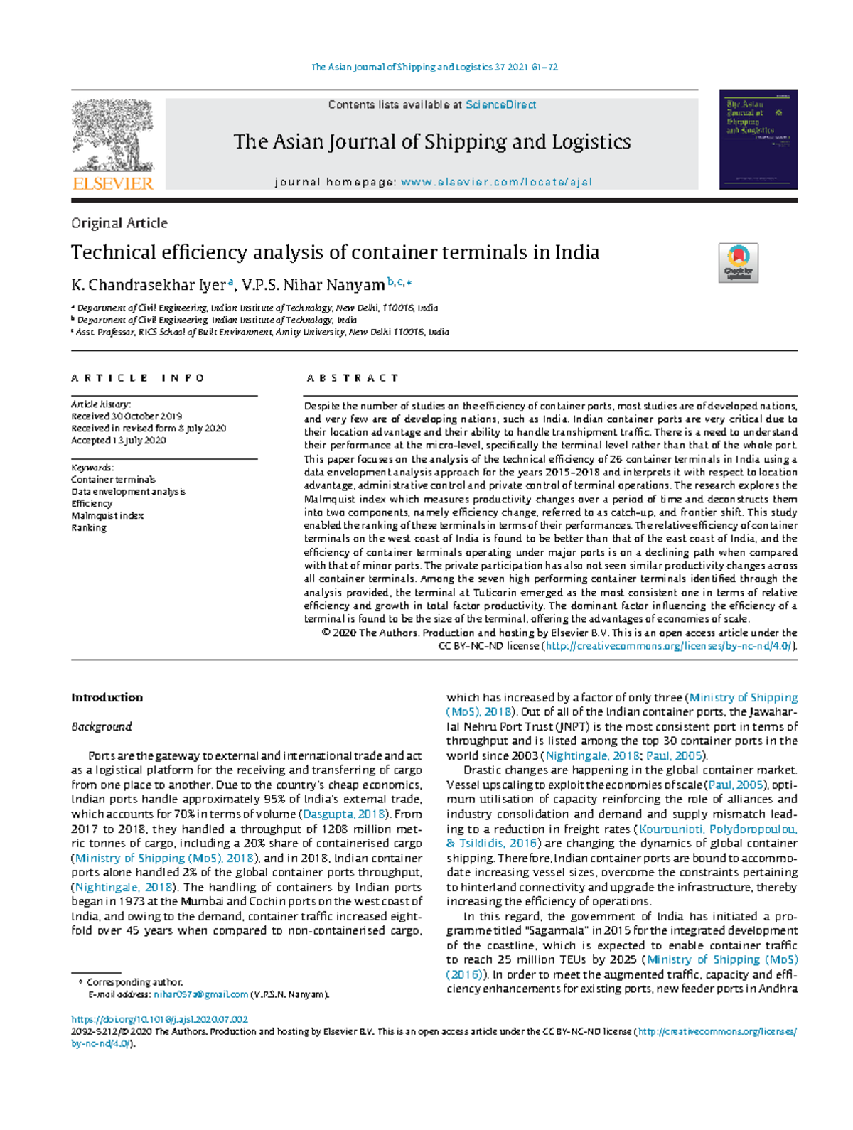 Container terminals in India - The Asian Journal of Shipping and ...