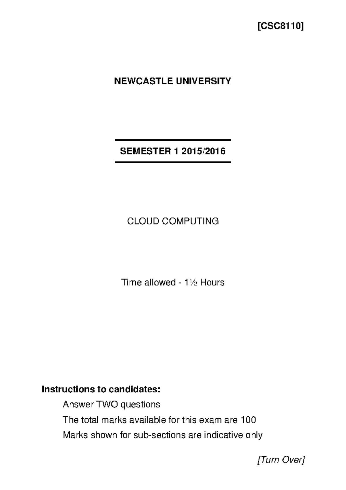 CSC8110 Final Exam January 2016: Cloud Computing Questions - Studocu
