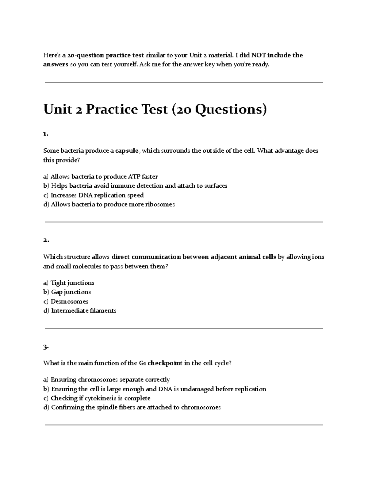 Unit 2 Exam Prep: Practice Test with 20 Questions - Studocu
