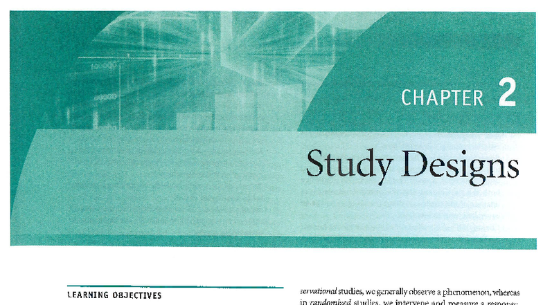 CHAPTER 2 Study Designs: Key Concepts and Learning Objectives - Studocu