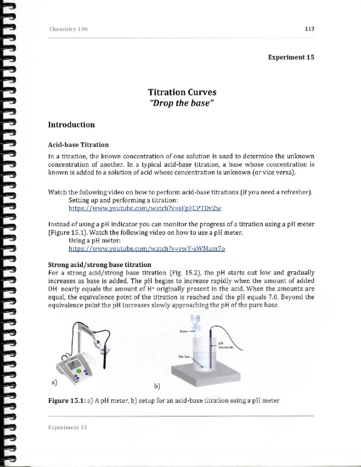 Chemistry 106 Experiment 15: Titration Curves and Techniques - Studocu