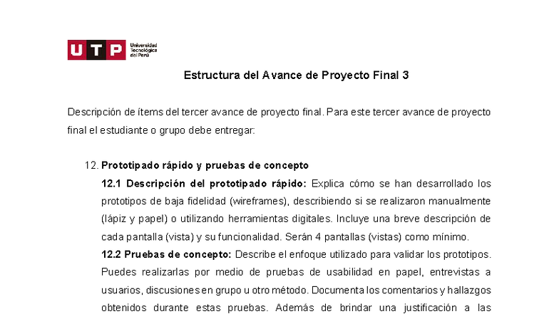 Estructura del Avance de Proyecto Final 3: Prototipado y UX - Studocu