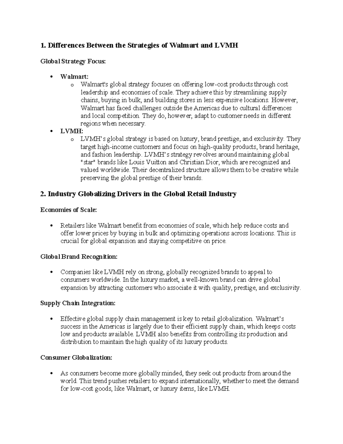 Walmart vs. LVMH: Global Strategies in Retail Industry Analysis - Studocu