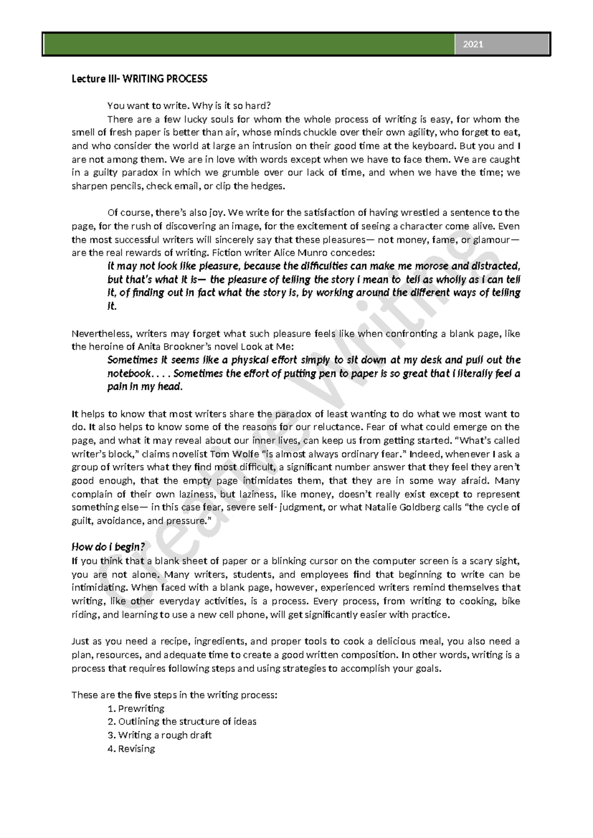 2021 Lecture: Understanding the Writing Process and Overcoming ...
