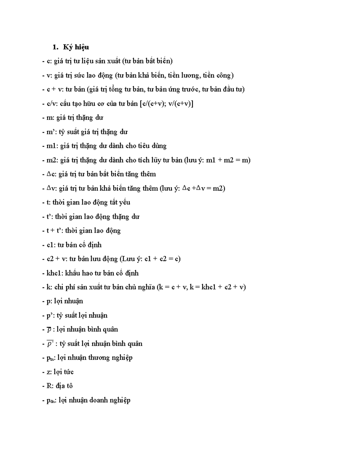 Công Thức Kinh Tế Chính Trị: Từ Ký Hiệu Đến Giá Trị Thặng Dư - Document Preview