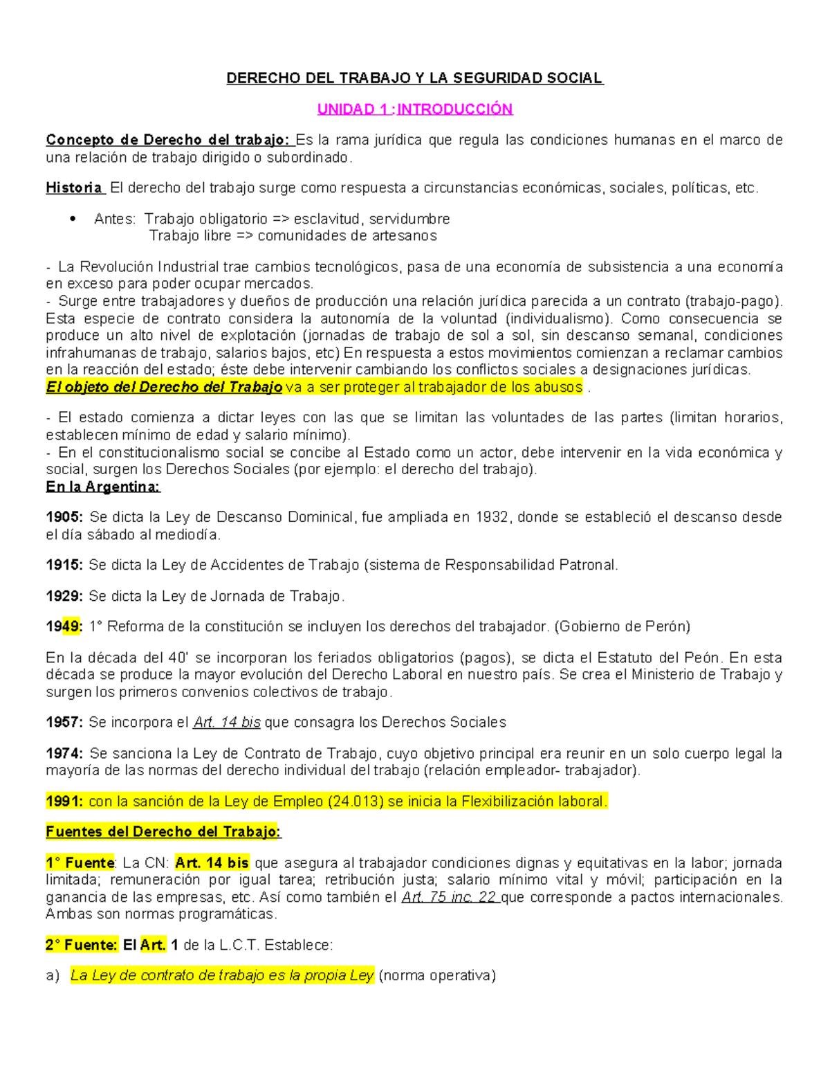 Resumen Derecho Laboral - DERECHO DEL TRABAJO Y LA SEGURIDAD SOCIAL ...