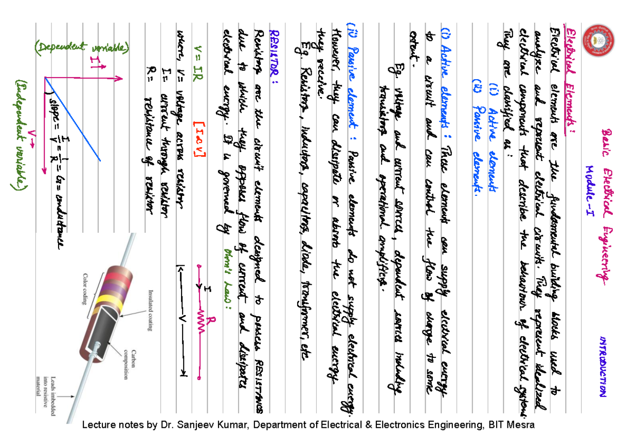 Lecture Notes for Module-1 - Dr. Sanjeev Kumar, EEE, BIT Mesra - Studocu