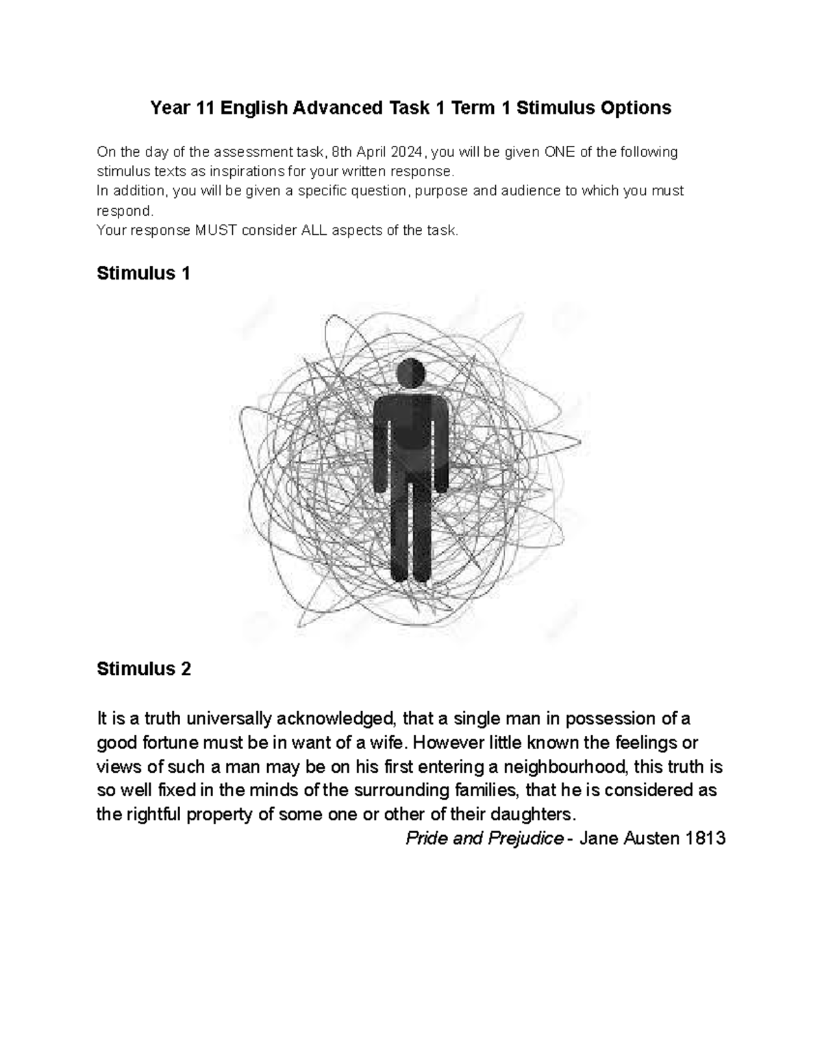 Year 11 Eng Adv Task 1 Term 1 Stimulus Texts for Assessment - Studocu