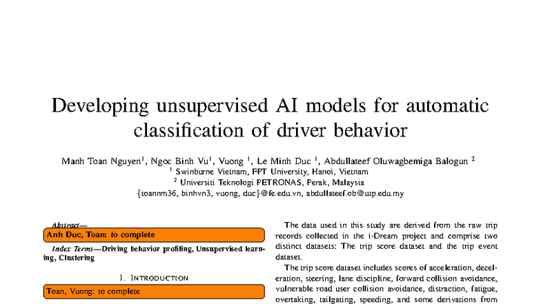 Iciit 2026: Developing Unsupervised AI Models for Driver Behavior ...