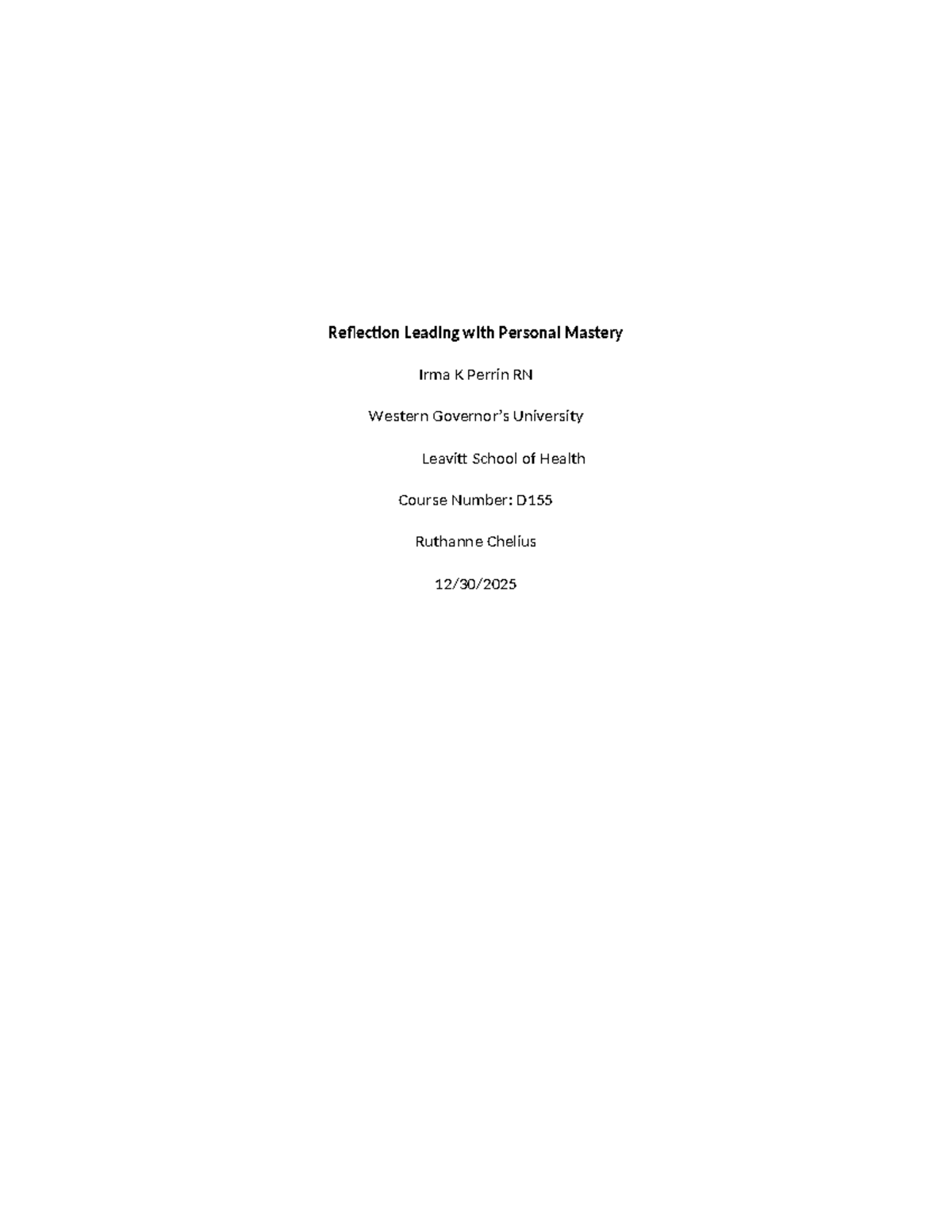 D155 Reflection Paper: Leading with Personal Mastery Insights - Studocu