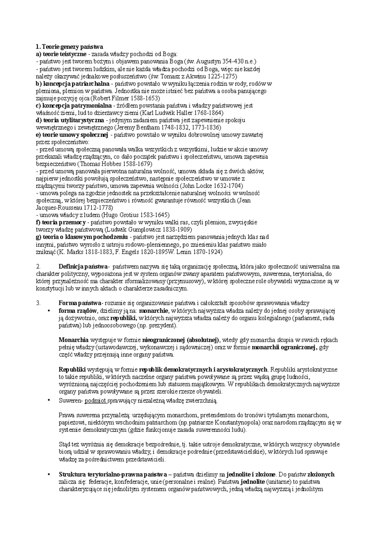 Zagadnienia na Egzamin - Teorie Genezy Państwa i Struktura Władzy - Studocu