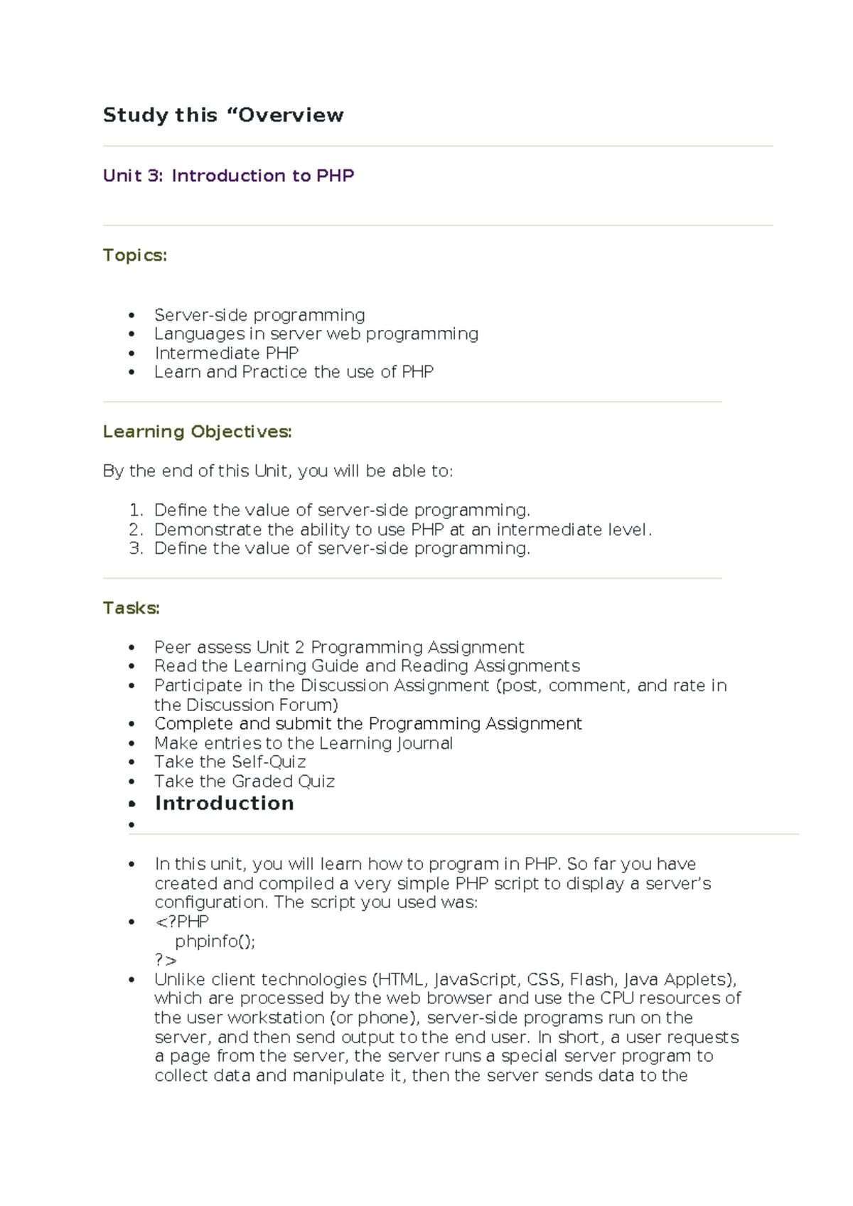 CS3305 Unit 4: Advanced PHP programming techniques and applications ...