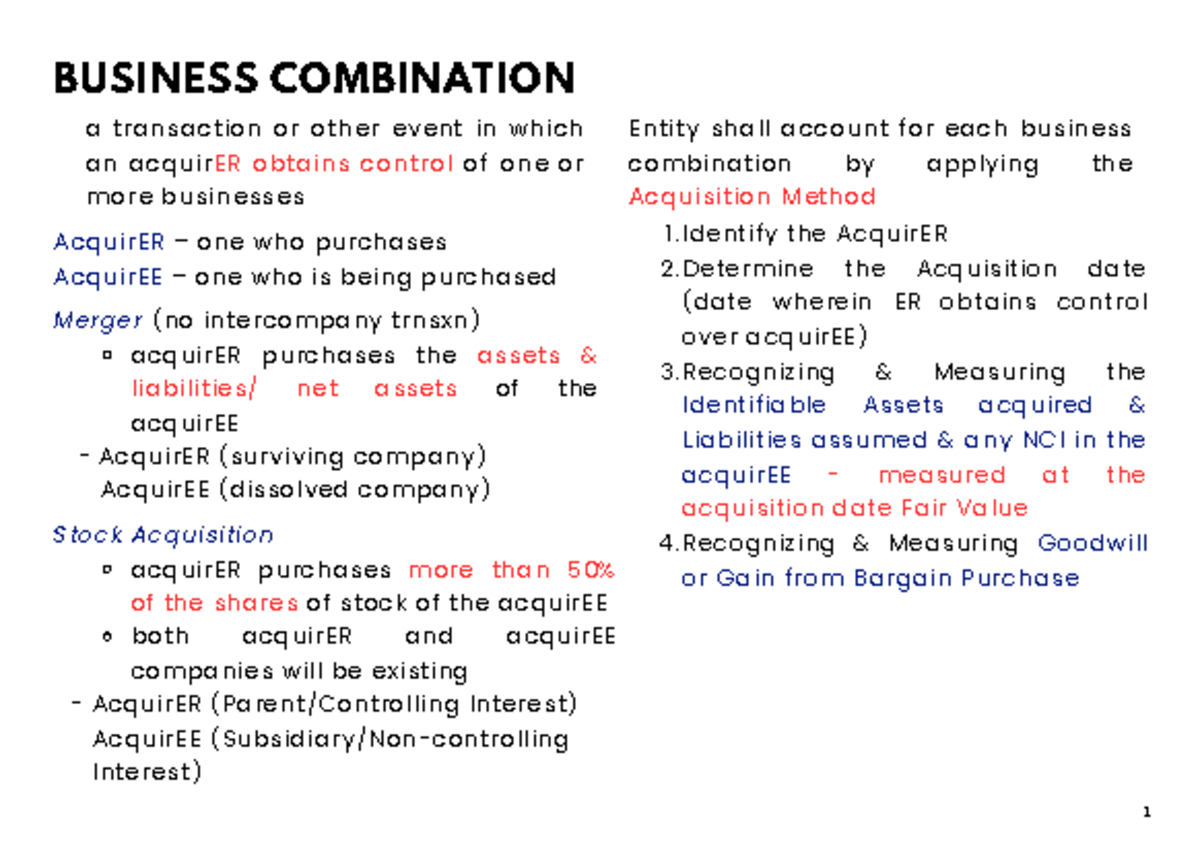 BUSINESS COMBINATION & CONSOLIDATED FS NOTES (BUS 101) - Studocu
