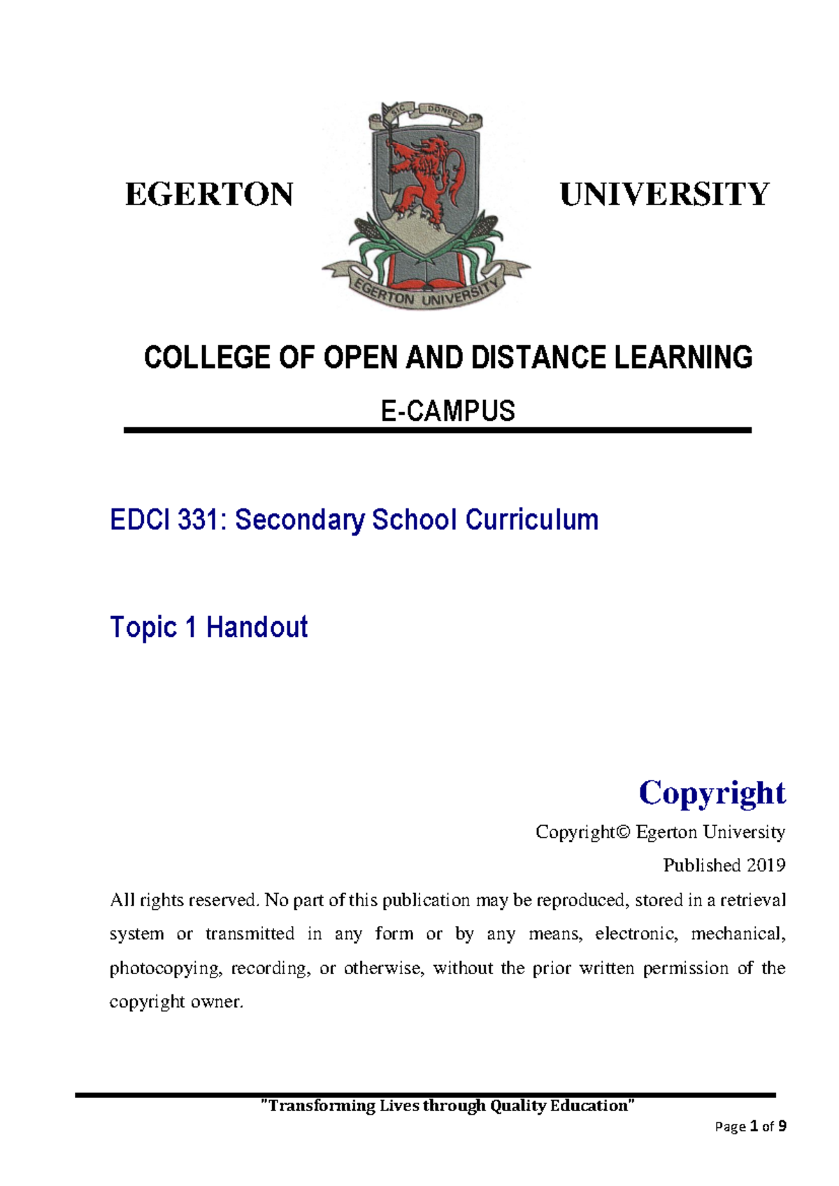 EDCI 331: Introduction to Secondary School Curriculum Concepts - Studocu