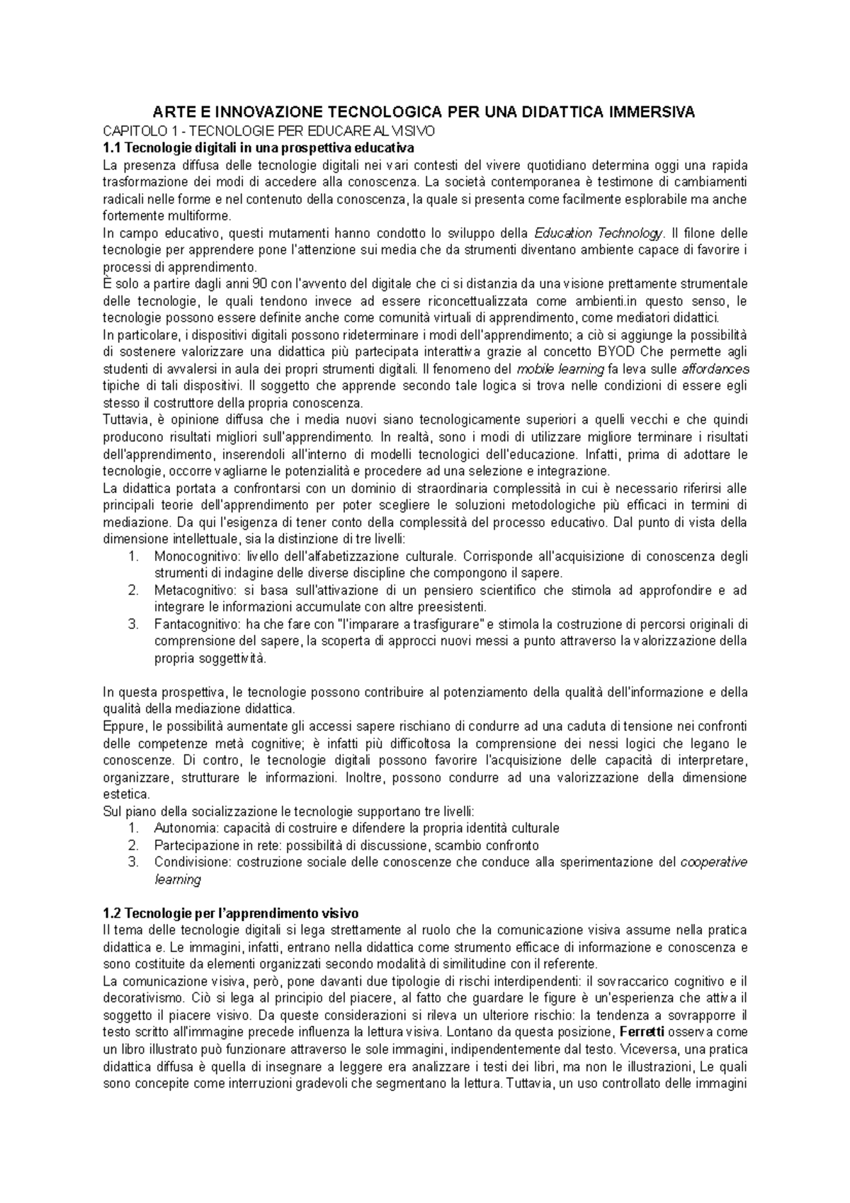 Arte e innovazione tecnologia per una didattica immersiva - ARTE E ...